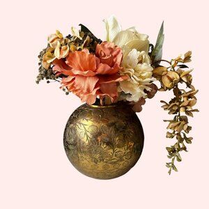 Vintage Brass Floral Vase with Flowers